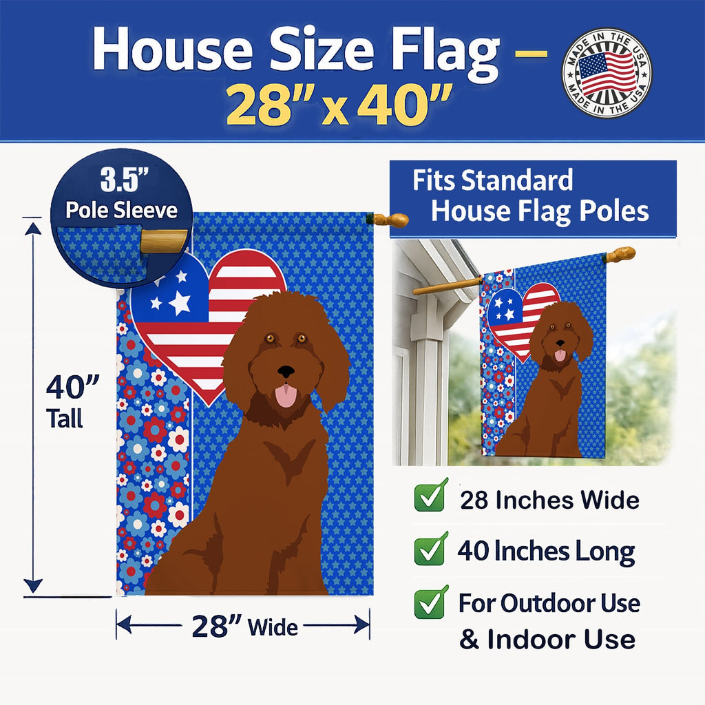 Standard Red Poodle USA American House Flag 28x40 Porch Sleeve Pole Decorative Outside Yard Banner Artwork Wall Hanging, Polyester