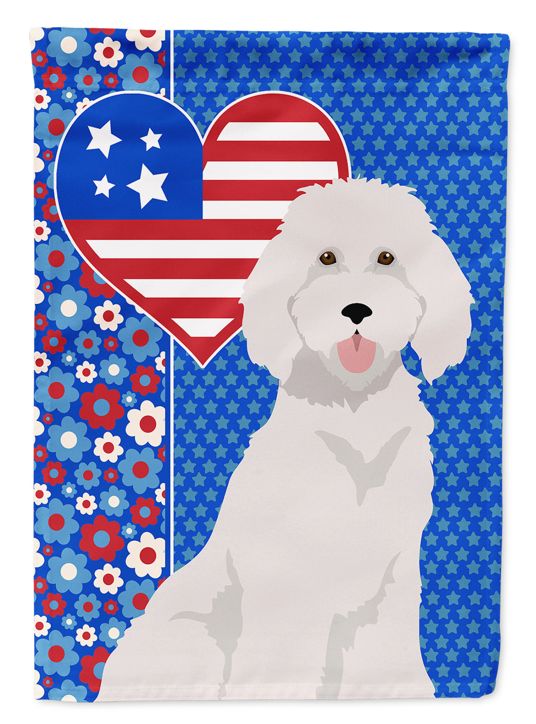Standard White Poodle USA American House Flag 28x40 Porch Sleeve Pole Decorative Outside Yard Banner Artwork Wall Hanging, Polyester