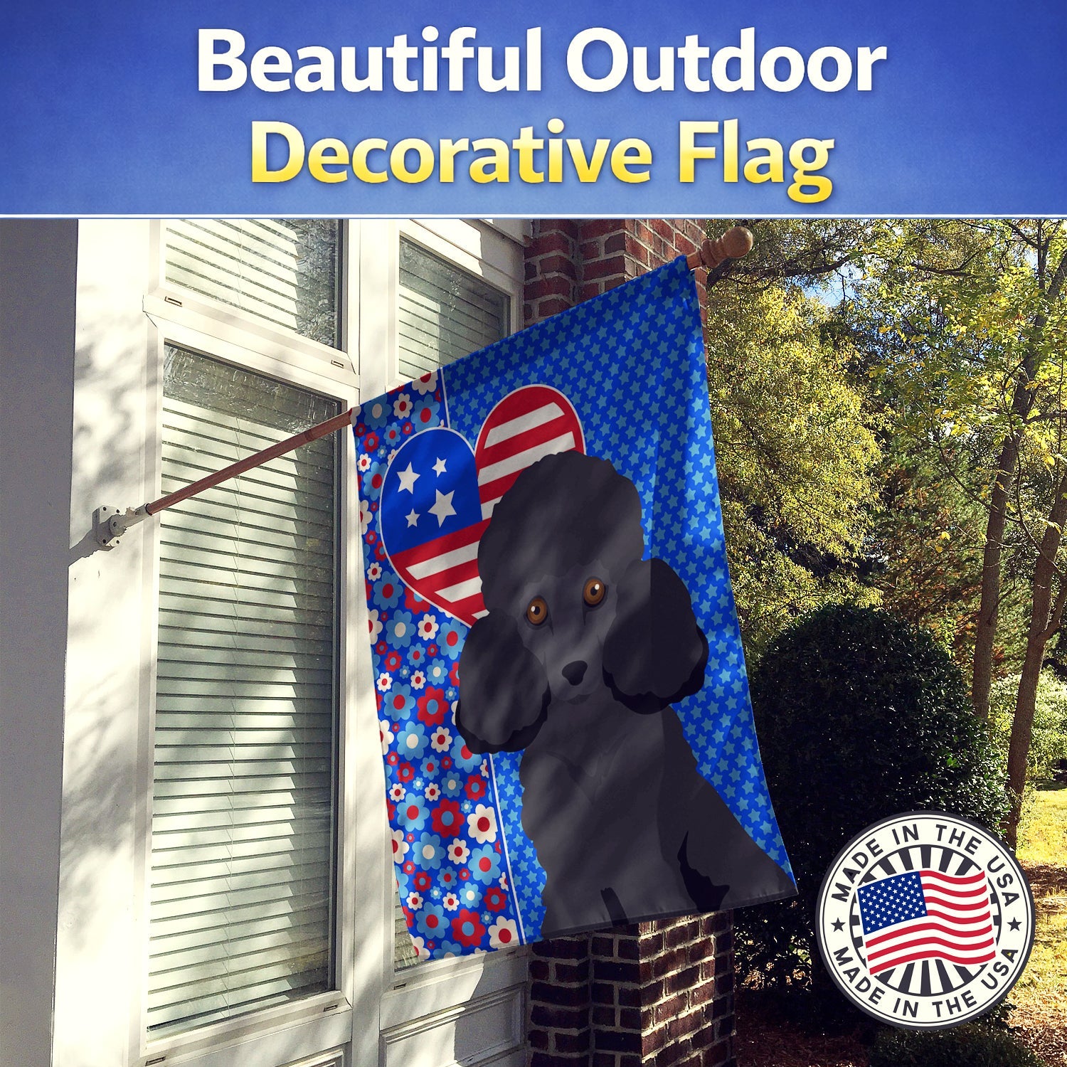 Toy Black Poodle USA American House Flag 28x40 Porch Sleeve Pole Decorative Outside Yard Banner Artwork Wall Hanging, Polyester