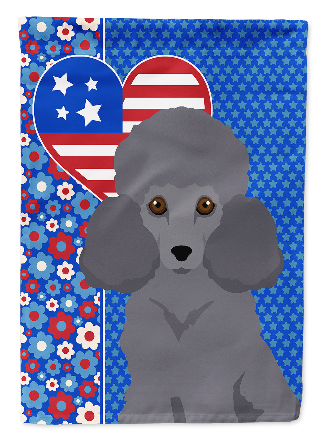 Toy Grey Poodle USA American House Flag 28x40 Porch Sleeve Pole Decorative Outside Yard Banner Artwork Wall Hanging, Polyester