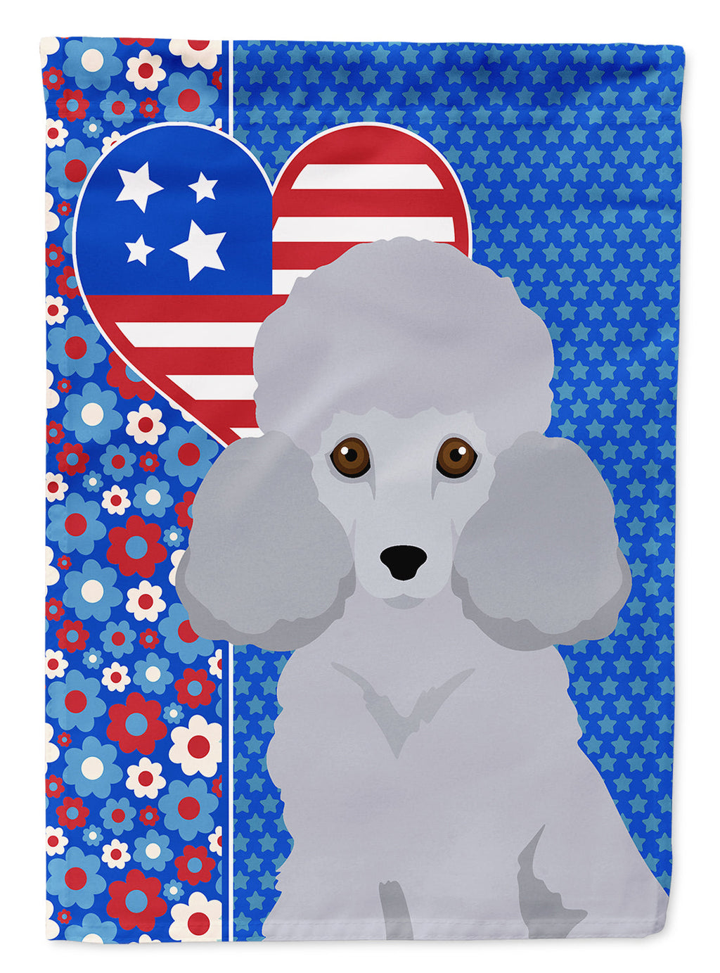 Toy Silver Poodle USA American House Flag 28x40 Porch Sleeve Pole Decorative Outside Yard Banner Artwork Wall Hanging, Polyester