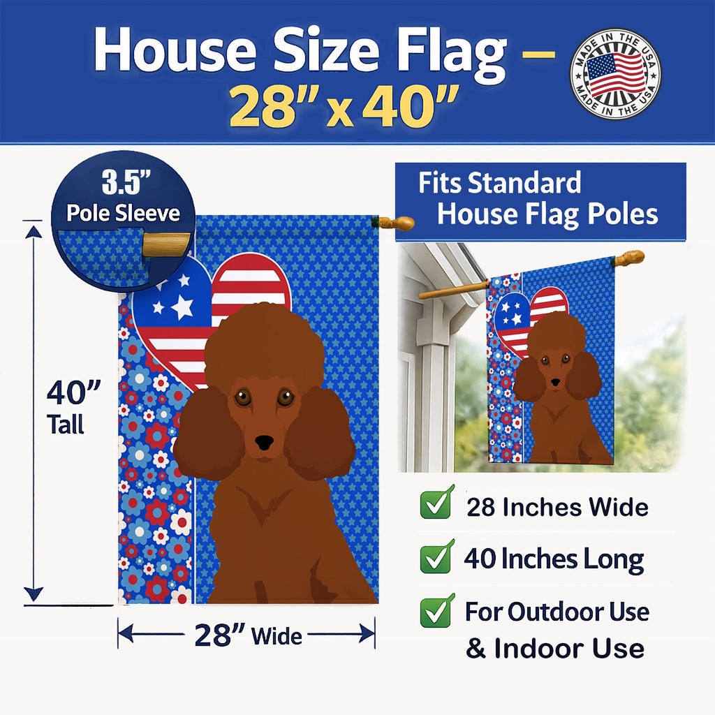 Toy Red Poodle USA American House Flag 28x40 Porch Sleeve Pole Decorative Outside Yard Banner Artwork Wall Hanging, Polyester