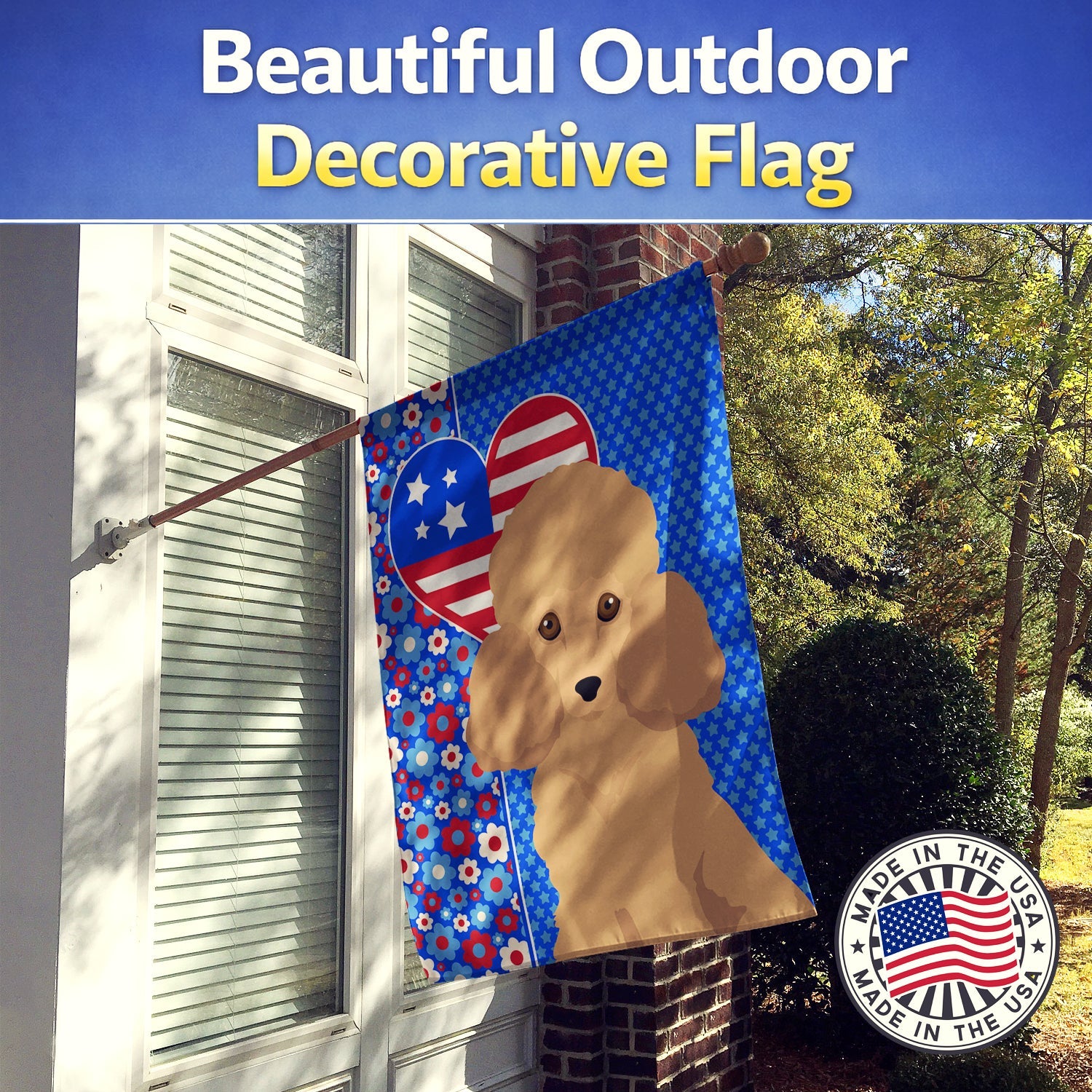 Toy Apricot Poodle USA American House Flag 28x40 Porch Sleeve Pole Decorative Outside Yard Banner Artwork Wall Hanging, Polyester