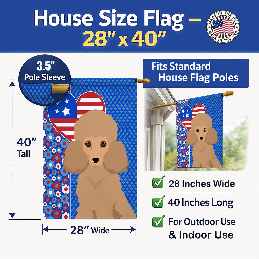 Toy Apricot Poodle USA American House Flag 28x40 Porch Sleeve Pole Decorative Outside Yard Banner Artwork Wall Hanging, Polyester