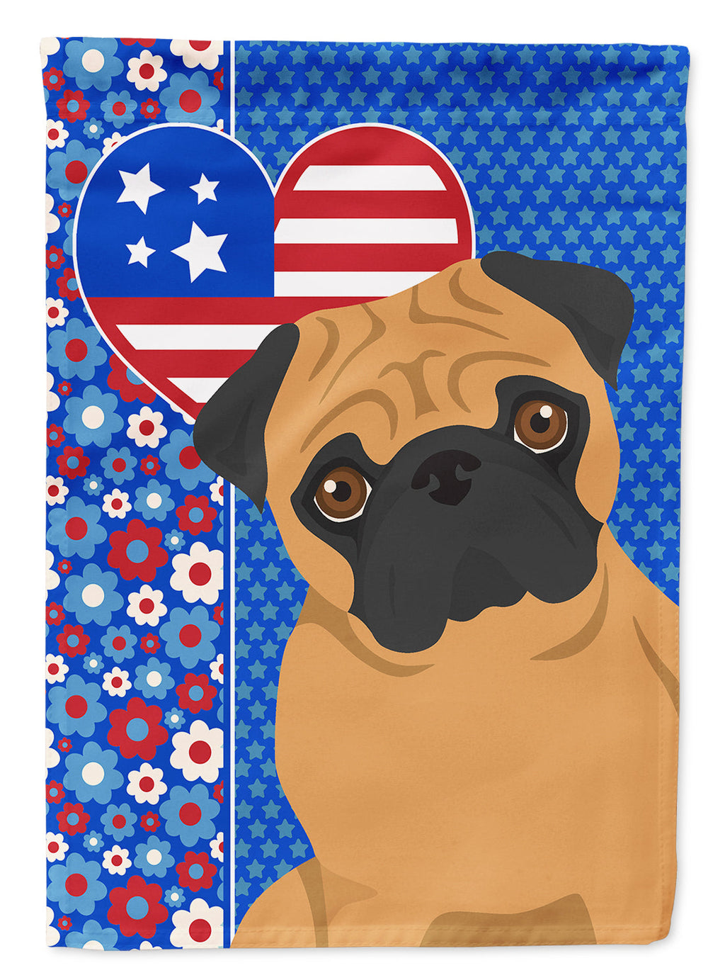 Apricot Pug USA American House Flag 28x40 Porch Sleeve Pole Decorative Outside Yard Banner Artwork Wall Hanging, Polyester