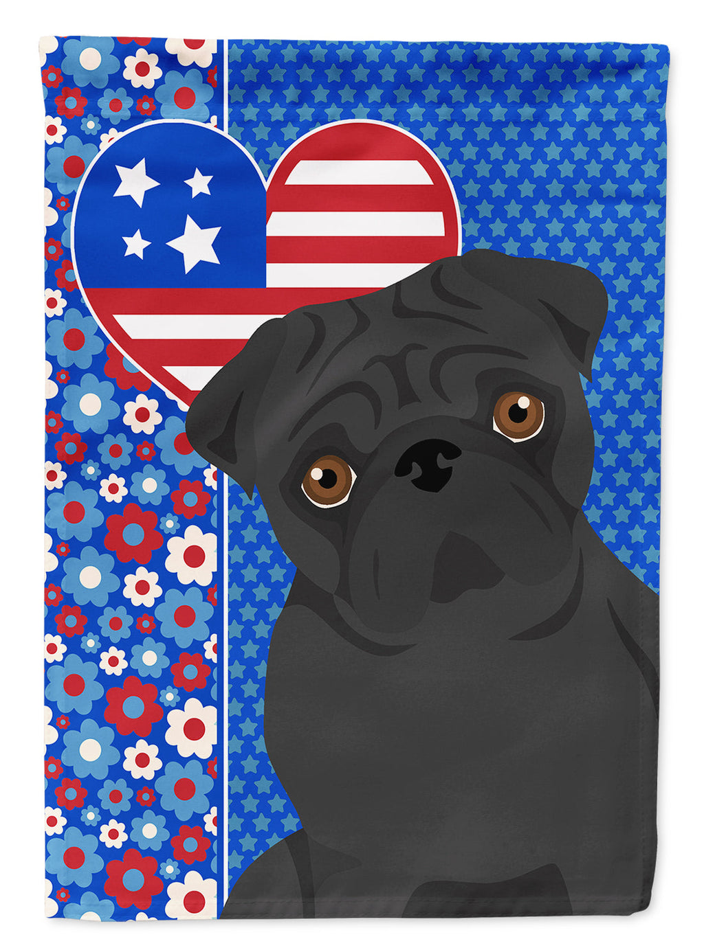 Black Pug USA American House Flag 28x40 Porch Sleeve Pole Decorative Outside Yard Banner Artwork Wall Hanging, Polyester