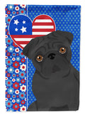 Black Pug USA American House Flag 28x40 Porch Sleeve Pole Decorative Outside Yard Banner Artwork Wall Hanging, Polyester