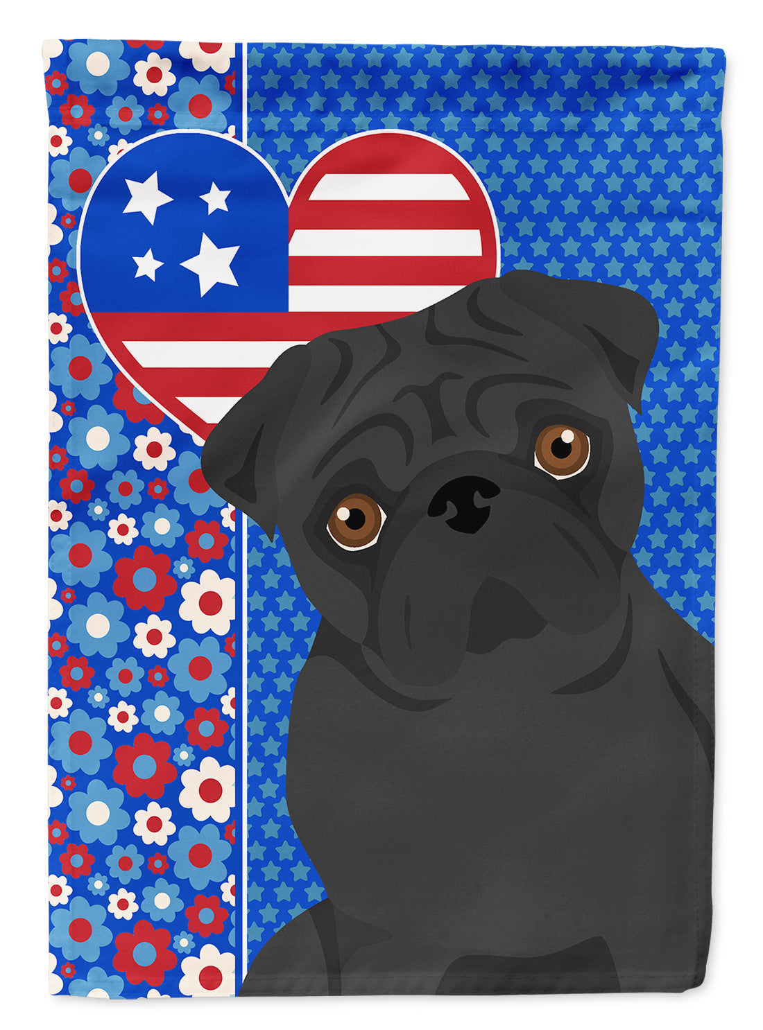 Black Pug USA American House Flag 28x40 Porch Sleeve Pole Decorative Outside Yard Banner Artwork Wall Hanging, Polyester