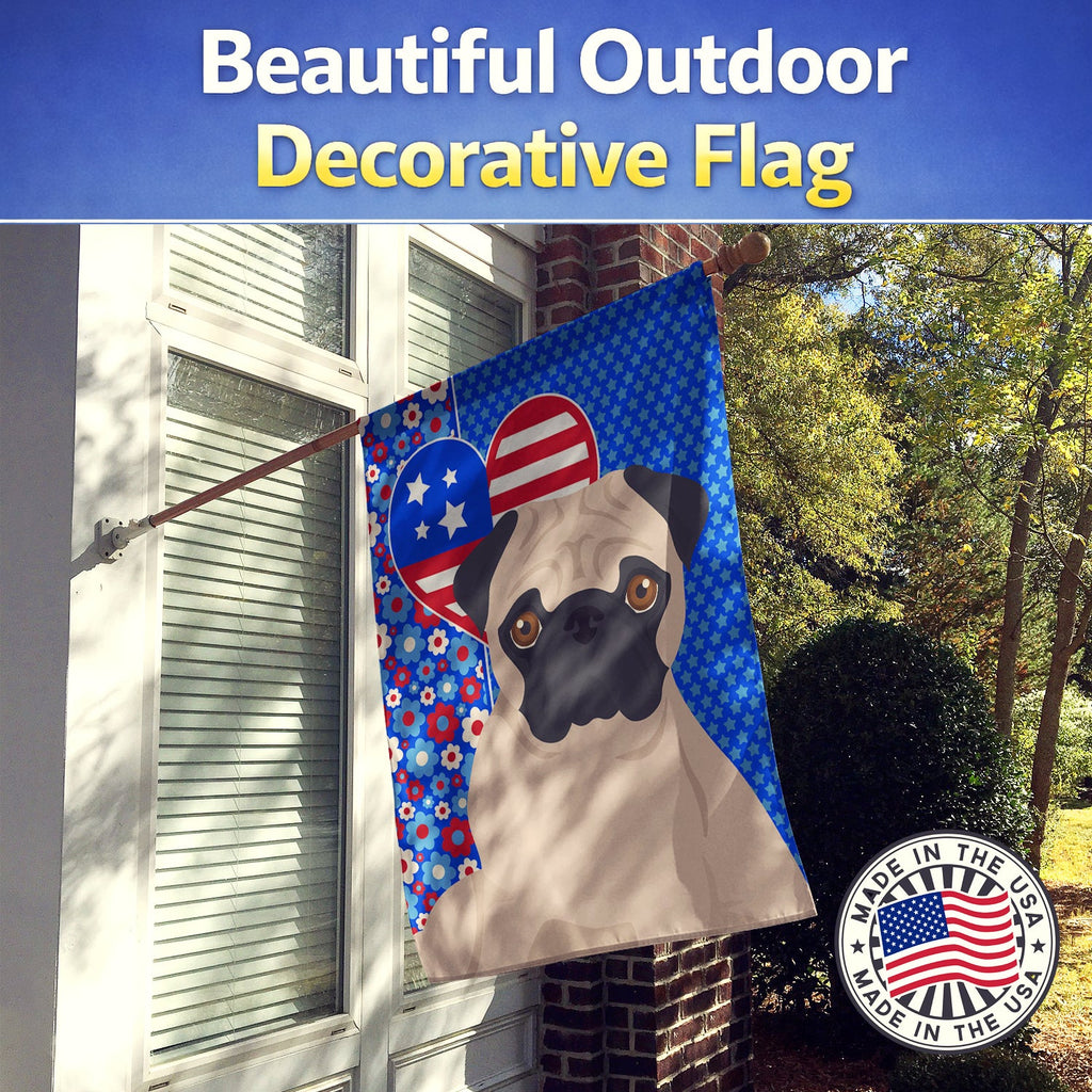 Fawn Pug USA American House Flag 28x40 Porch Sleeve Pole Decorative Outside Yard Banner Artwork Wall Hanging, Polyester