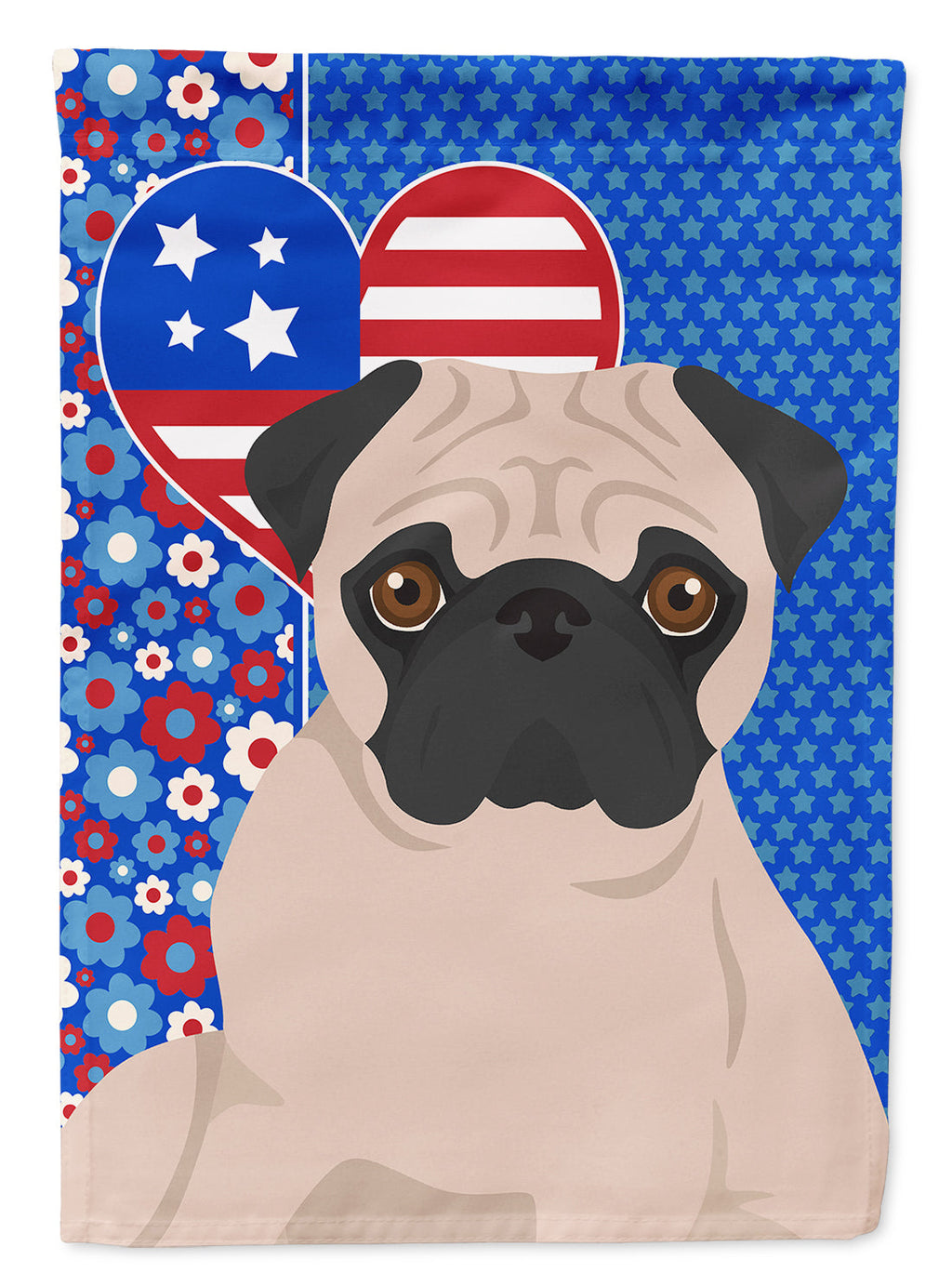 Fawn Pug USA American House Flag 28x40 Porch Sleeve Pole Decorative Outside Yard Banner Artwork Wall Hanging, Polyester