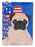 Fawn Pug USA American House Flag 28x40 Porch Sleeve Pole Decorative Outside Yard Banner Artwork Wall Hanging, Polyester