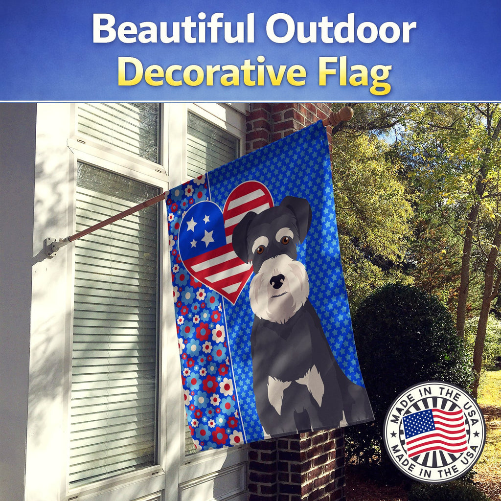 Black and Silver Natural Ears Schnauzer USA American House Flag 28x40 Porch Sleeve Pole Decorative Outside Yard Banner Artwork Wall Hanging, Polyester