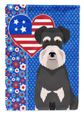 Black and Silver Natural Ears Schnauzer USA American House Flag 28x40 Porch Sleeve Pole Decorative Outside Yard Banner Artwork Wall Hanging, Polyester