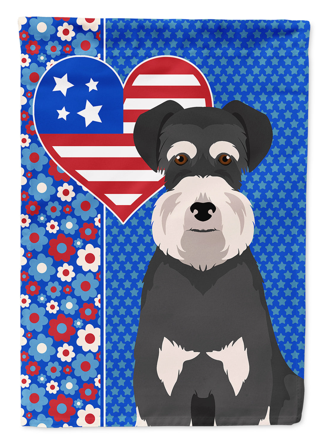 Black and Silver Natural Ears Schnauzer USA American House Flag 28x40 Porch Sleeve Pole Decorative Outside Yard Banner Artwork Wall Hanging, Polyester
