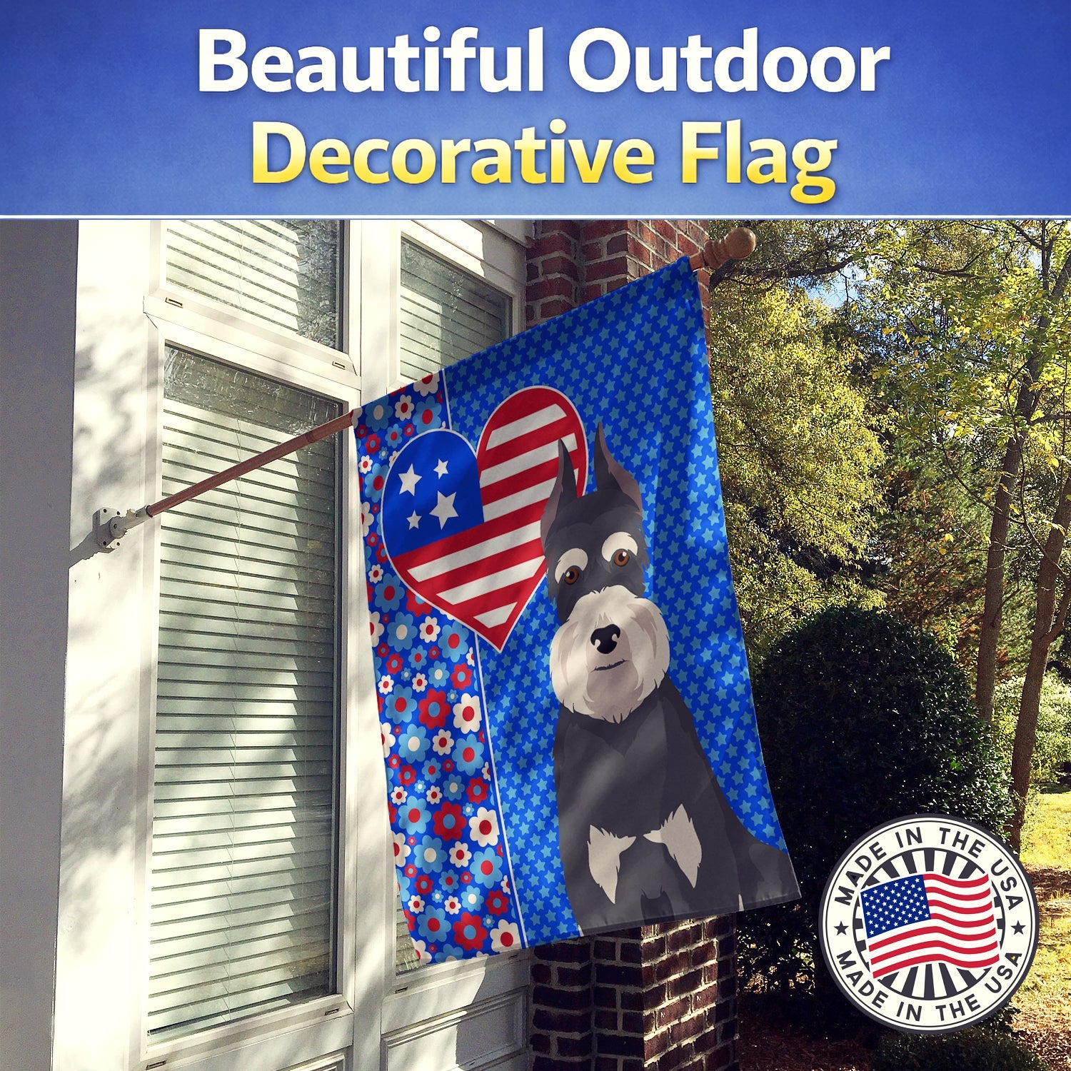 Black and Silver Schnauzer USA American House Flag 28x40 Porch Sleeve Pole Decorative Outside Yard Banner Artwork Wall Hanging, Polyester