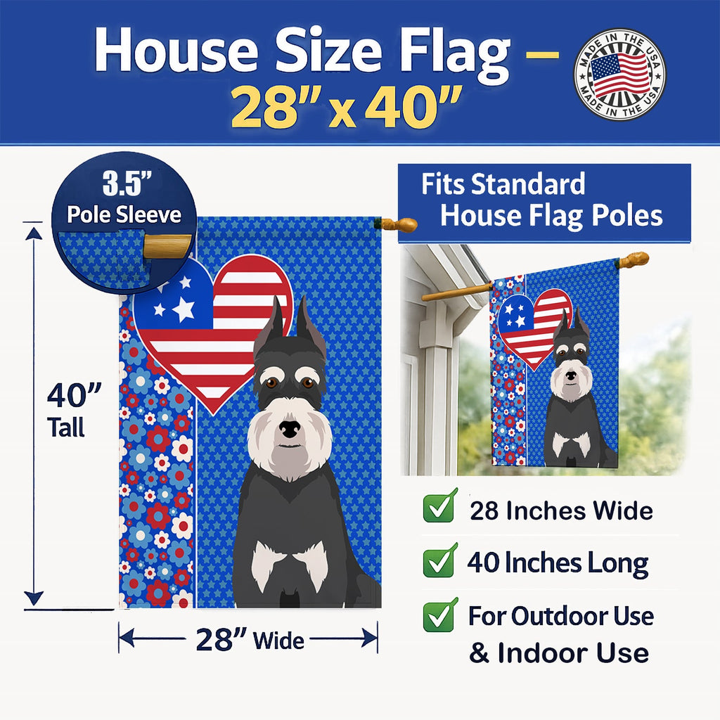 Black and Silver Schnauzer USA American House Flag 28x40 Porch Sleeve Pole Decorative Outside Yard Banner Artwork Wall Hanging, Polyester