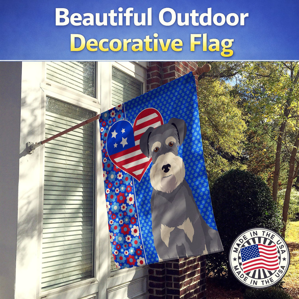 Salt Pepper Natural Ears Schnauzer USA American House Flag 28x40 Porch Sleeve Pole Decorative Outside Yard Banner Artwork Wall Hanging, Polyester
