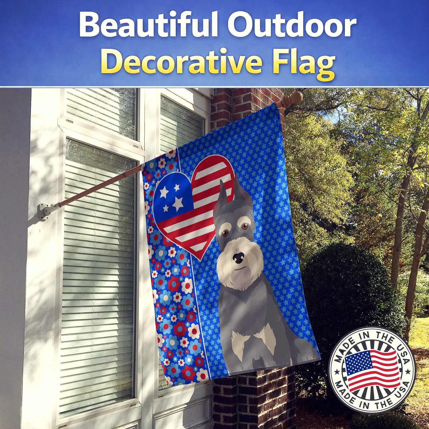 Salt Pepper Schnauzer USA American House Flag 28x40 Porch Sleeve Pole Decorative Outside Yard Banner Artwork Wall Hanging, Polyester