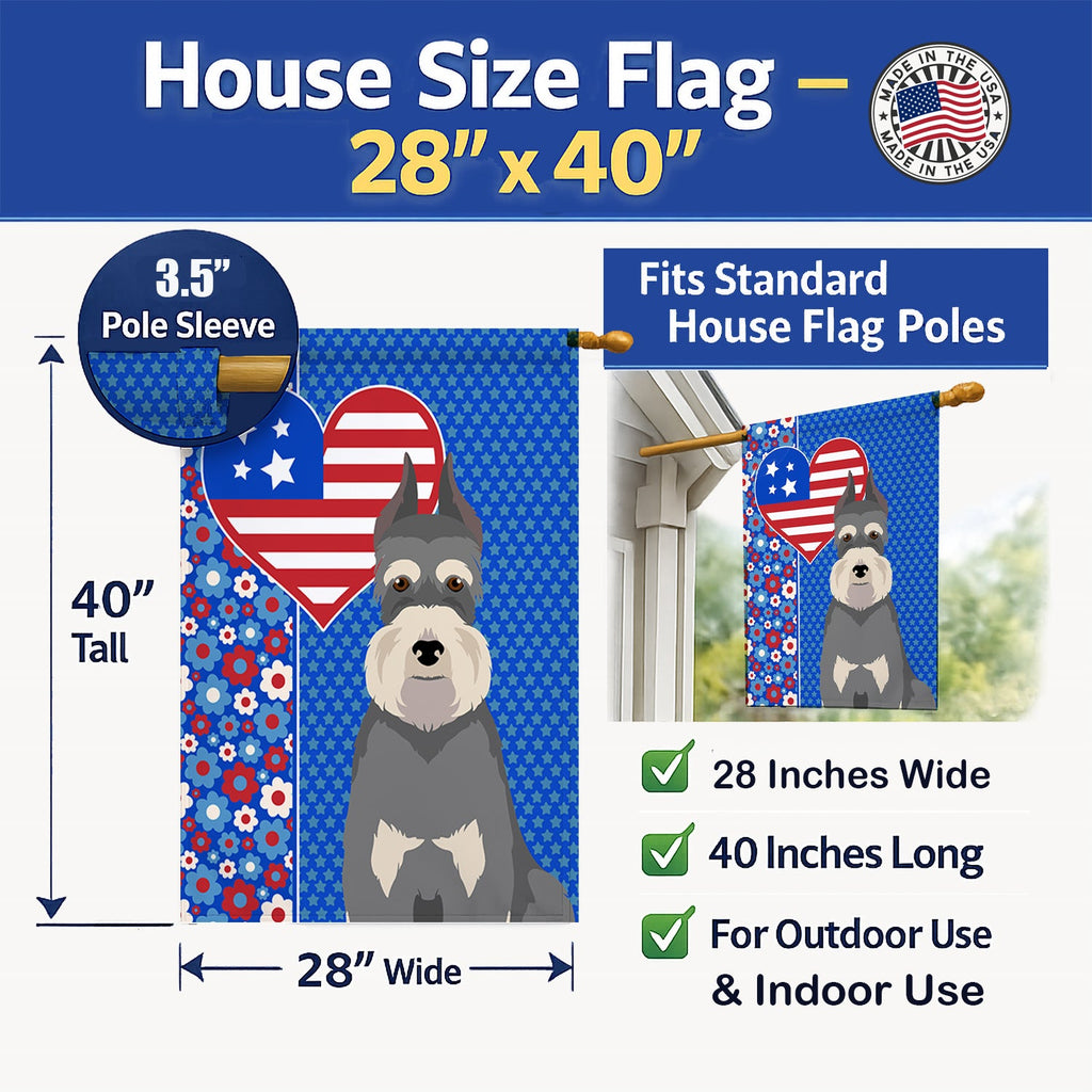 Salt Pepper Schnauzer USA American House Flag 28x40 Porch Sleeve Pole Decorative Outside Yard Banner Artwork Wall Hanging, Polyester