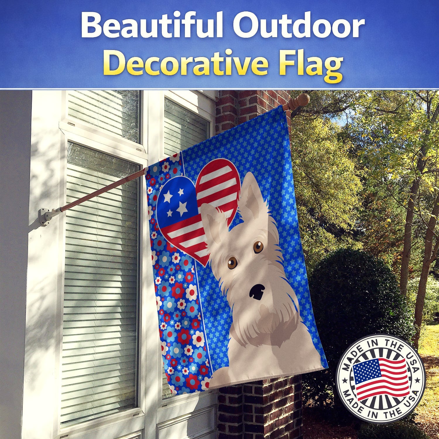 Wheaten Scottish Terrier USA American House Flag 28x40 Porch Sleeve Pole Decorative Outside Yard Banner Artwork Wall Hanging, Polyester