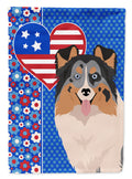 Blue Merle Sheltie USA American House Flag 28x40 Porch Sleeve Pole Decorative Outside Yard Banner Artwork Wall Hanging, Polyester