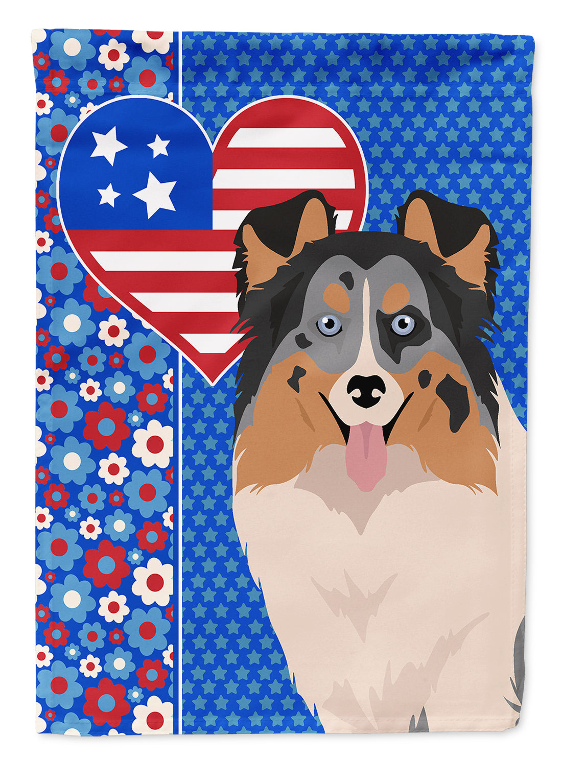 Blue Merle Sheltie USA American House Flag 28x40 Porch Sleeve Pole Decorative Outside Yard Banner Artwork Wall Hanging, Polyester