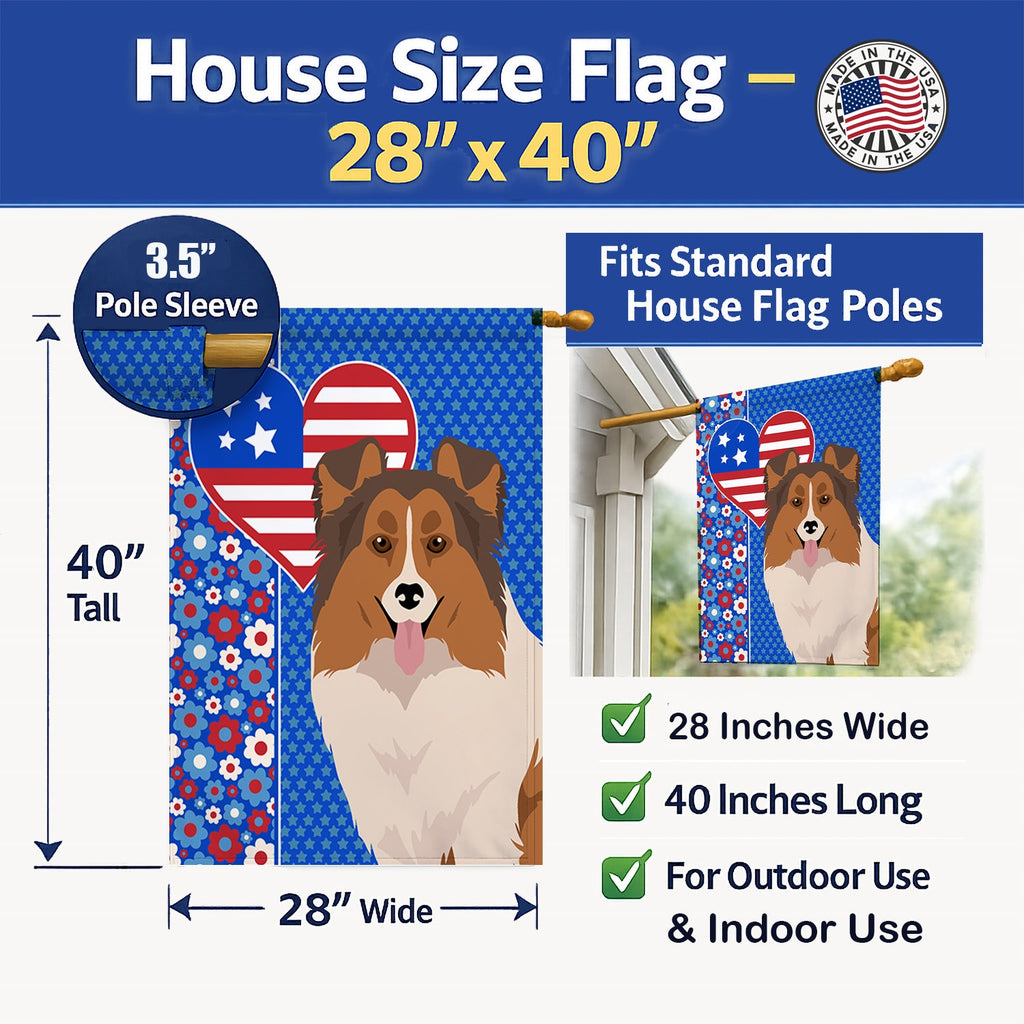 Sable Sheltie USA American House Flag 28x40 Porch Sleeve Pole Decorative Outside Yard Banner Artwork Wall Hanging, Polyester