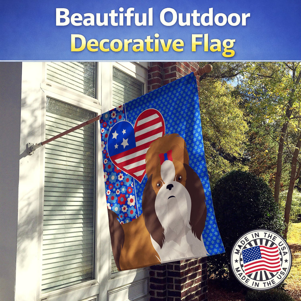 Red and White Shih Tzu USA American House Flag 28x40 Porch Sleeve Pole Decorative Outside Yard Banner Artwork Wall Hanging, Polyester