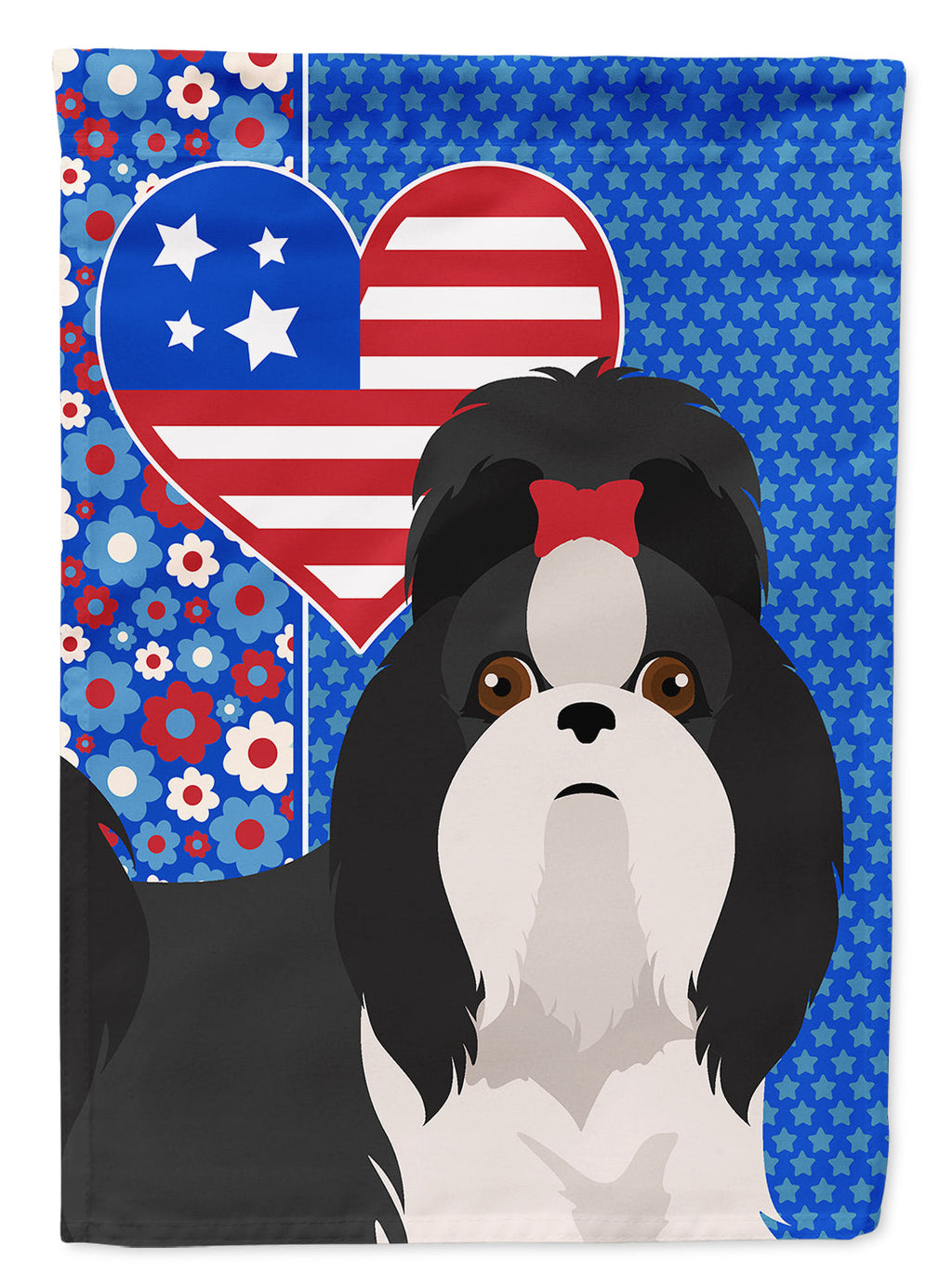 Black and White Shih Tzu USA American House Flag 28x40 Porch Sleeve Pole Decorative Outside Yard Banner Artwork Wall Hanging, Polyester