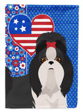 Black and White Shih Tzu USA American House Flag 28x40 Porch Sleeve Pole Decorative Outside Yard Banner Artwork Wall Hanging, Polyester