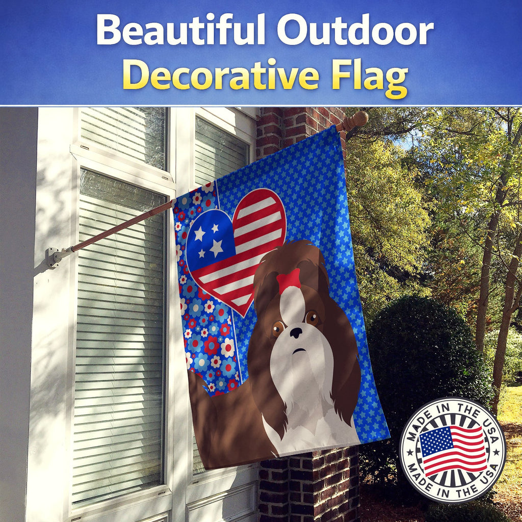 Liver and White Shih Tzu USA American House Flag 28x40 Porch Sleeve Pole Decorative Outside Yard Banner Artwork Wall Hanging, Polyester