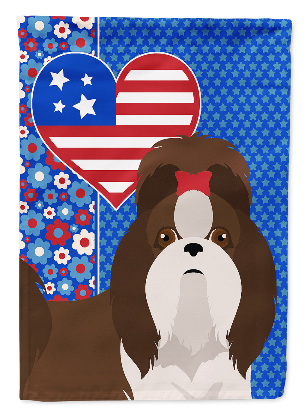 Liver and White Shih Tzu USA American House Flag 28x40 Porch Sleeve Pole Decorative Outside Yard Banner Artwork Wall Hanging, Polyester