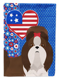 Liver and White Shih Tzu USA American House Flag 28x40 Porch Sleeve Pole Decorative Outside Yard Banner Artwork Wall Hanging, Polyester