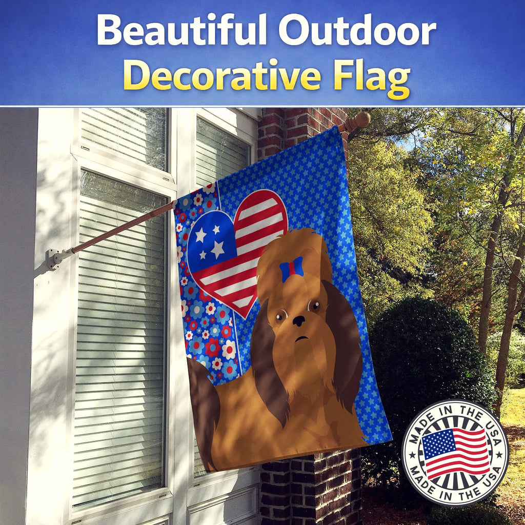 Red Shih Tzu USA American House Flag 28x40 Porch Sleeve Pole Decorative Outside Yard Banner Artwork Wall Hanging, Polyester