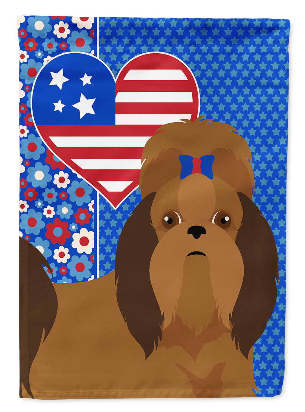 Red Shih Tzu USA American House Flag 28x40 Porch Sleeve Pole Decorative Outside Yard Banner Artwork Wall Hanging, Polyester