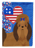 Red Shih Tzu USA American House Flag 28x40 Porch Sleeve Pole Decorative Outside Yard Banner Artwork Wall Hanging, Polyester