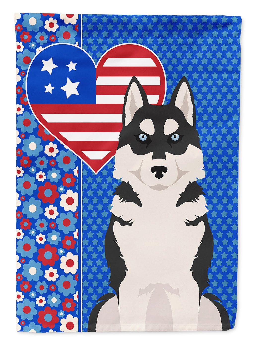 Black Siberian Husky USA American House Flag 28x40 Porch Sleeve Pole Decorative Outside Yard Banner Artwork Wall Hanging, Polyester