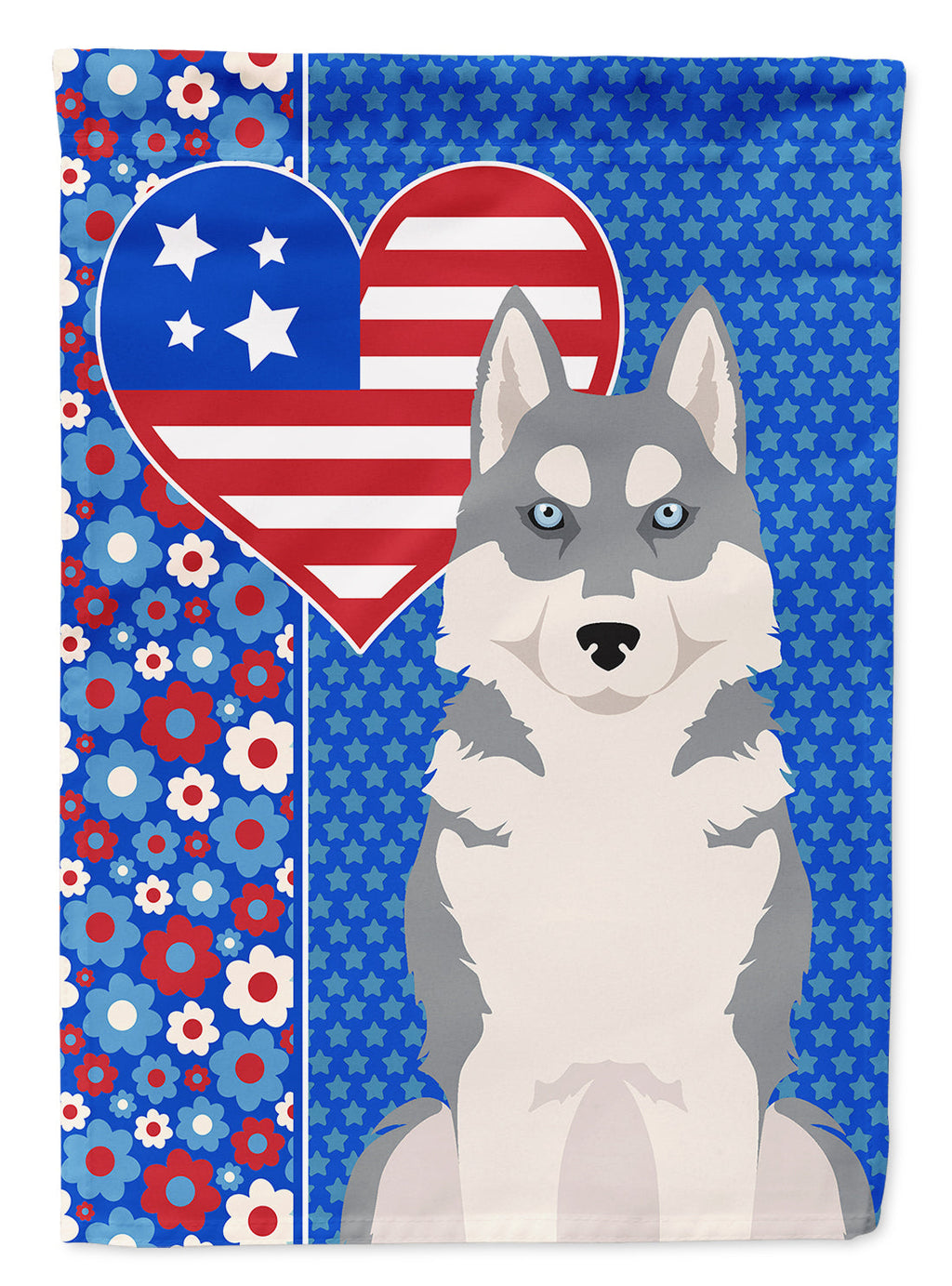 Grey Siberian Husky USA American House Flag 28x40 Porch Sleeve Pole Decorative Outside Yard Banner Artwork Wall Hanging, Polyester