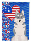 Grey Siberian Husky USA American House Flag 28x40 Porch Sleeve Pole Decorative Outside Yard Banner Artwork Wall Hanging, Polyester