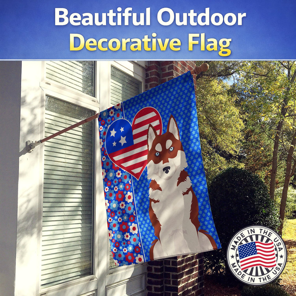 Red Siberian Husky USA American House Flag 28x40 Porch Sleeve Pole Decorative Outside Yard Banner Artwork Wall Hanging, Polyester