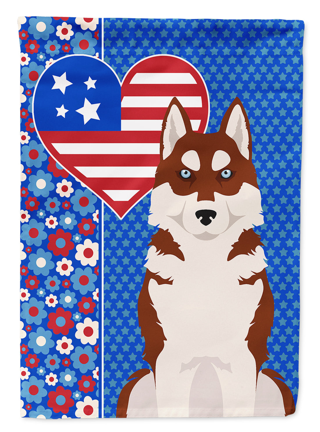 Red Siberian Husky USA American House Flag 28x40 Porch Sleeve Pole Decorative Outside Yard Banner Artwork Wall Hanging, Polyester