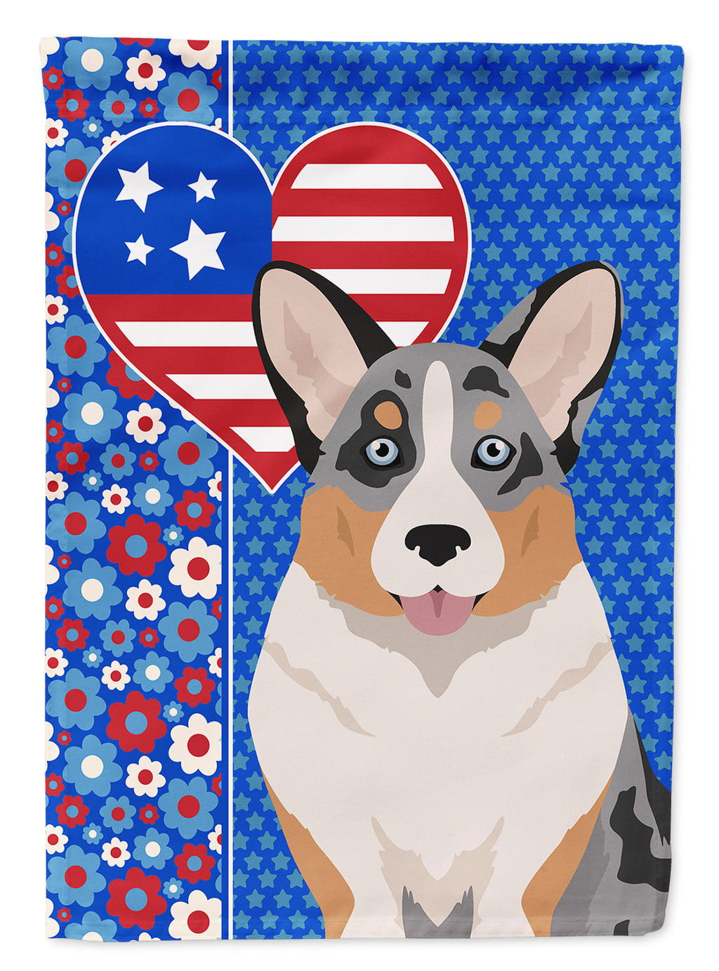 Blue Merle Cardigan Corgi USA American House Flag 28x40 Porch Sleeve Pole Decorative Outside Yard Banner Artwork Wall Hanging, Polyester