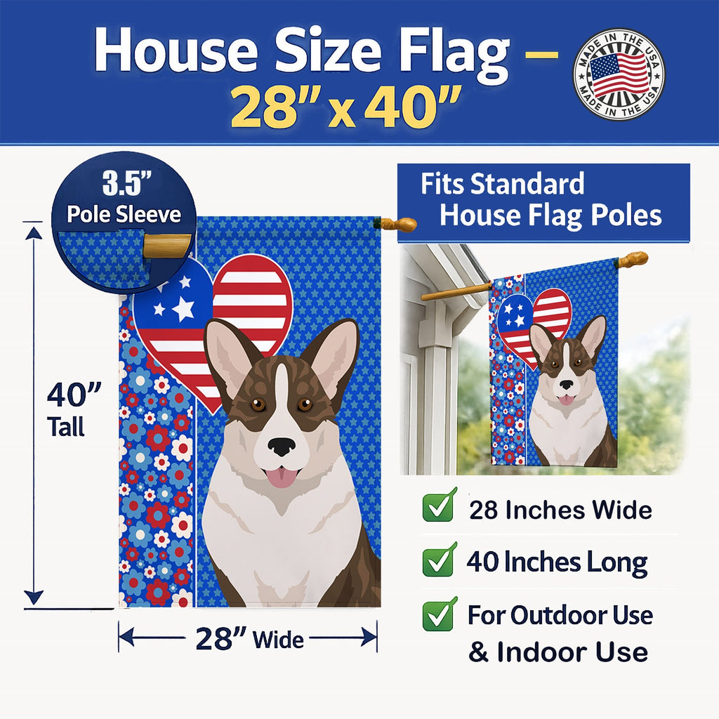 Brindle Cardigan Corgi USA American House Flag 28x40 Porch Sleeve Pole Decorative Outside Yard Banner Artwork Wall Hanging, Polyester