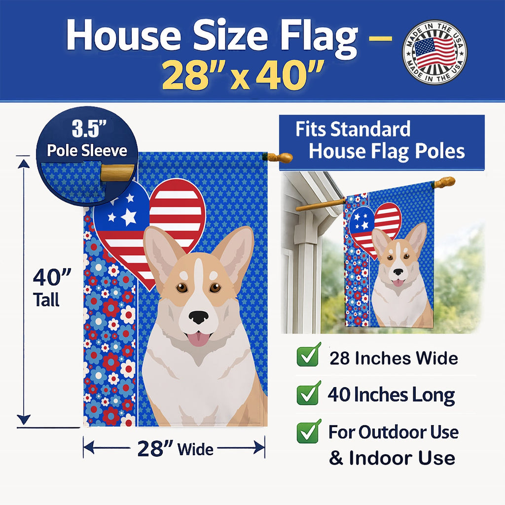 Fawn Cardigan Corgi USA American House Flag 28x40 Porch Sleeve Pole Decorative Outside Yard Banner Artwork Wall Hanging, Polyester