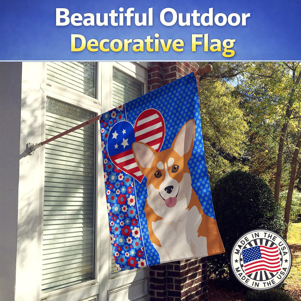 Red Pembroke Corgi USA American House Flag 28x40 Porch Sleeve Pole Decorative Outside Yard Banner Artwork Wall Hanging, Polyester