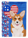 Red Pembroke Corgi USA American House Flag 28x40 Porch Sleeve Pole Decorative Outside Yard Banner Artwork Wall Hanging, Polyester
