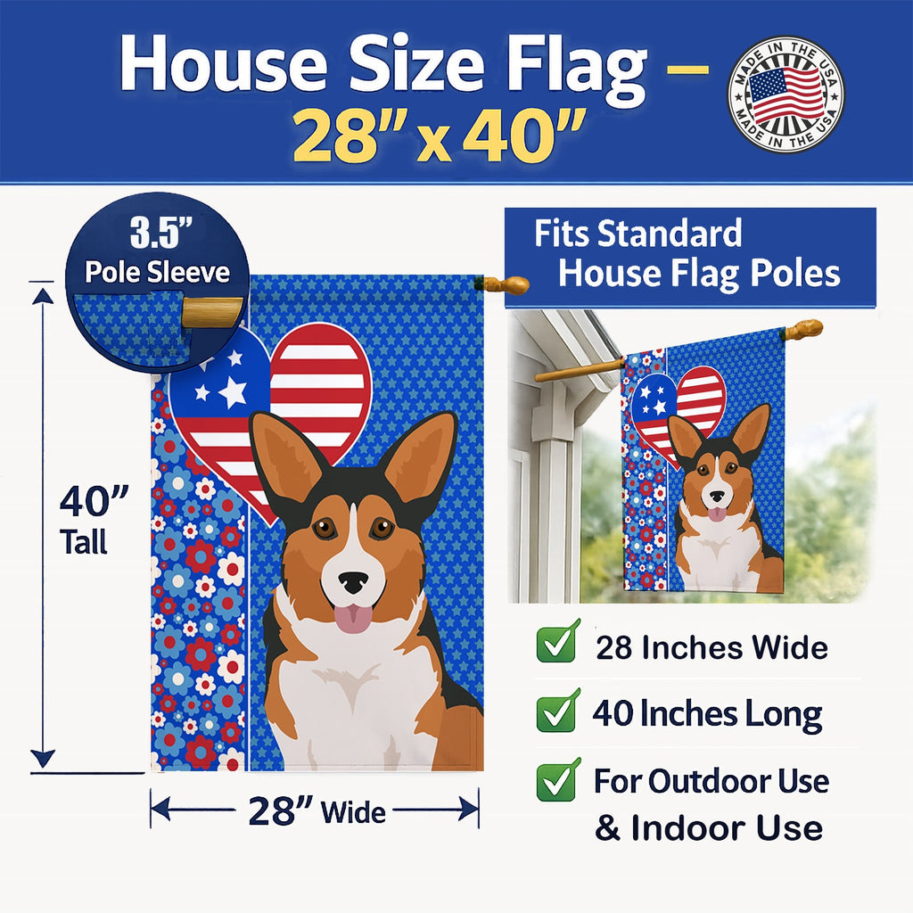 Sable Pembroke Corgi USA American House Flag 28x40 Porch Sleeve Pole Decorative Outside Yard Banner Artwork Wall Hanging, Polyester