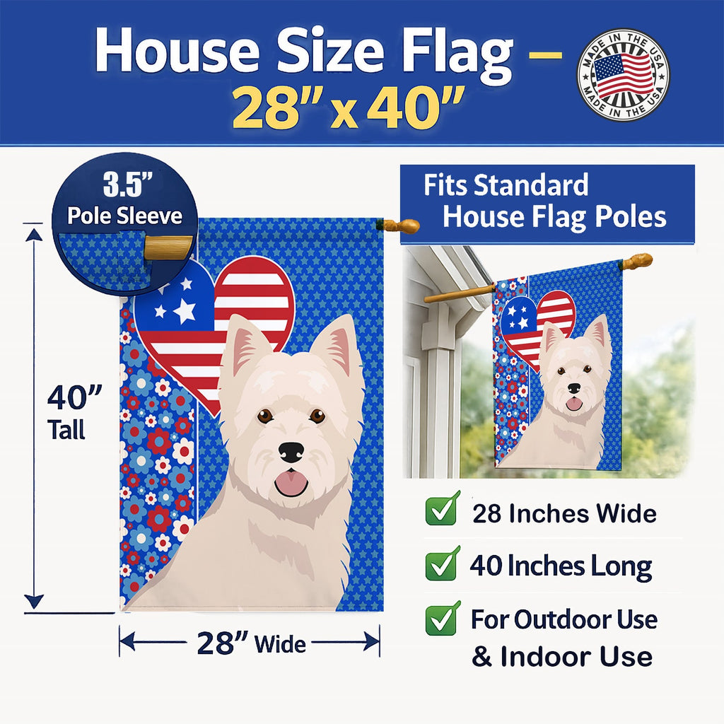 Westie West Highland White Terrier USA American House Flag 28x40 Porch Sleeve Pole Decorative Outside Yard Banner Artwork Wall Hanging, Polyester