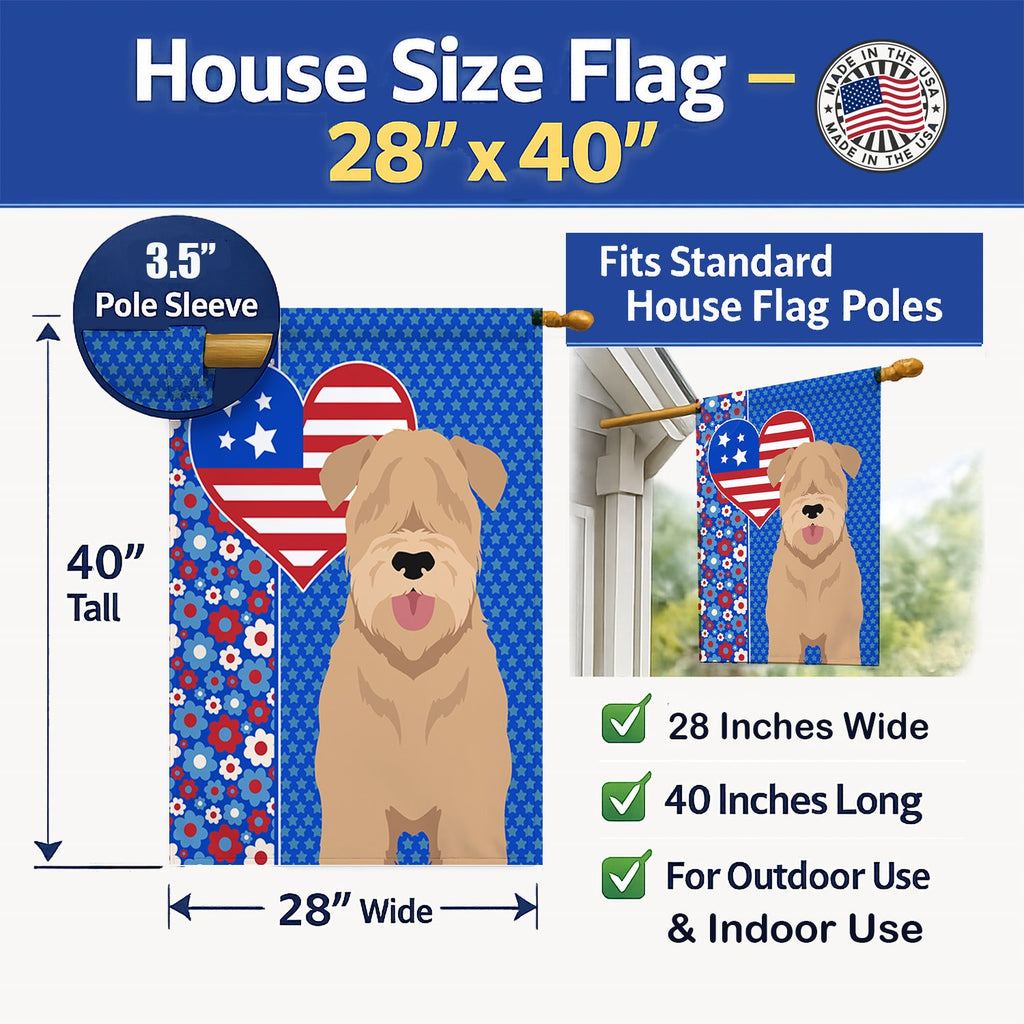 Red Wheaten Terrier USA American House Flag 28x40 Porch Sleeve Pole Decorative Outside Yard Banner Artwork Wall Hanging, Polyester