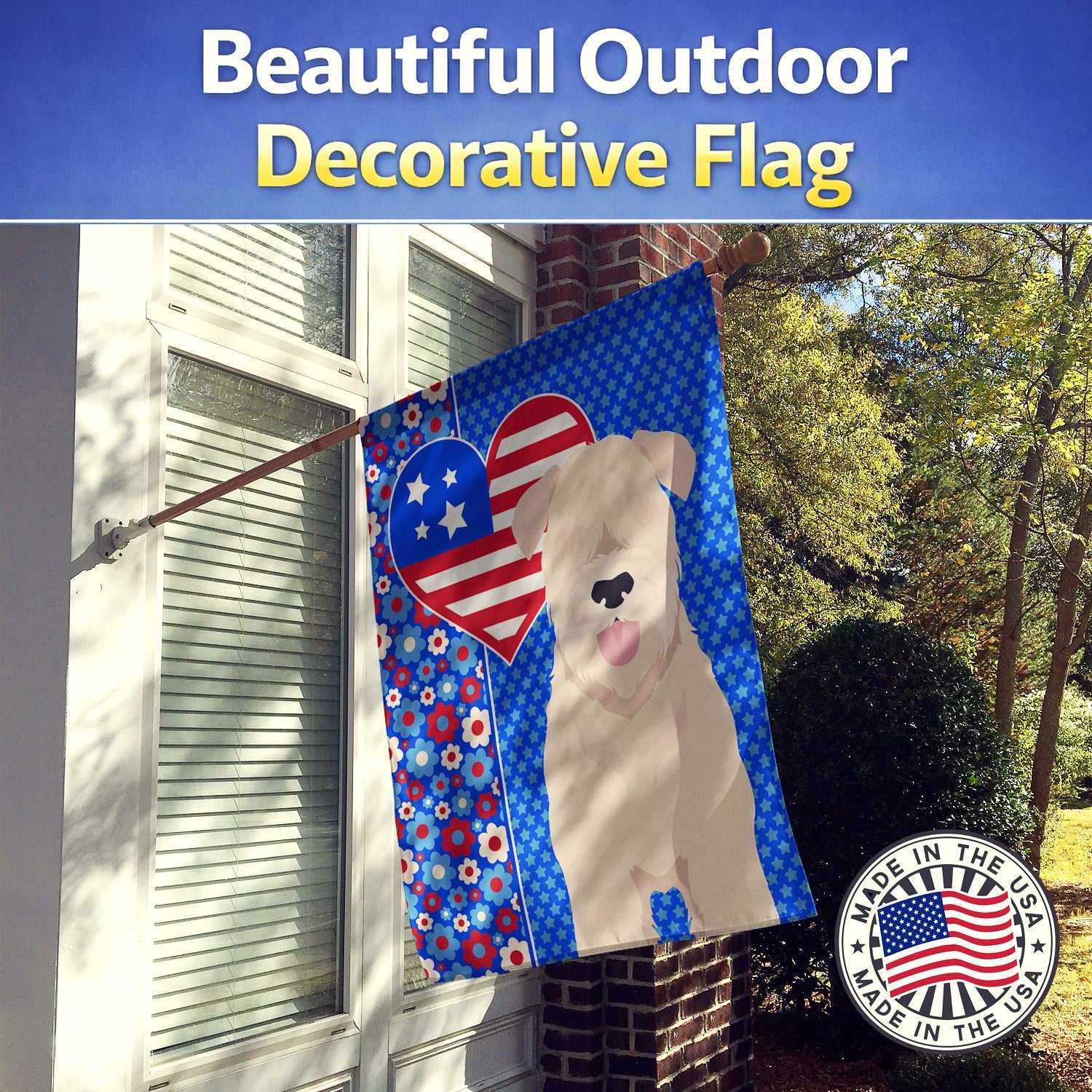 Soft Coated Wheaten Terrier USA American House Flag 28x40 Porch Sleeve Pole Decorative Outside Yard Banner Artwork Wall Hanging, Polyester